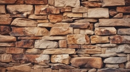 Fototapeta premium Old stone wall background. Rock texture. Light brown gray grunge background. Generative AI.