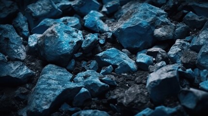 Fototapeta premium Blue stone background. Toned rock texture. Close-up. Dark blue grunge background with copy space for your design. Generative AI.