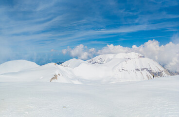 Monte Amaro (Italy) - The snow mountain summit in the Majella mount range, Abruzzo region, with...