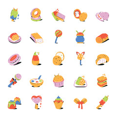 Pack of Sweets and Confectionery Flat Icons 
