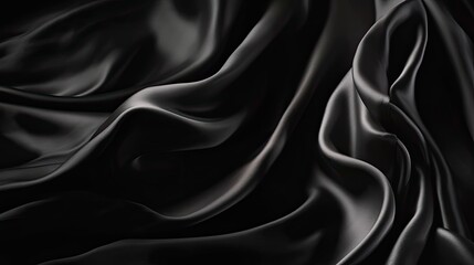 Obraz premium Abstract black background. Black silk satin texture background. Beautiful soft folds on the fabric. Generative AI.