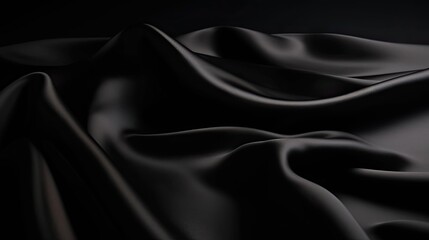 Fototapeta premium Abstract black background. Black silk satin texture background. Beautiful soft folds on the fabric. Generative AI.