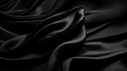 Fototapeta premium Abstract black background. Black silk satin texture background. Beautiful soft folds on the fabric. Generative AI.