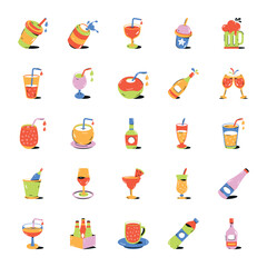 Pack of Drinks Flat Icons 

