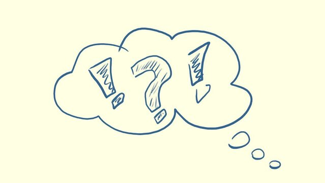 Gedankenblase Wolke mit Ausrufezeichen und Fragezeichen, Notiz, Handschrift, Skizze, Scribble