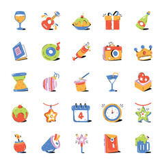 Set of Birthday Accessories Flat Icons 

