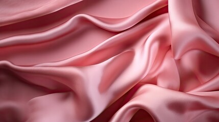 Obraz premium Pink silk satin background. Soft wavy folds on the fabric. Wedding, anniversary, valentine, love, tender, holiday, celebration, card. Generative AI.