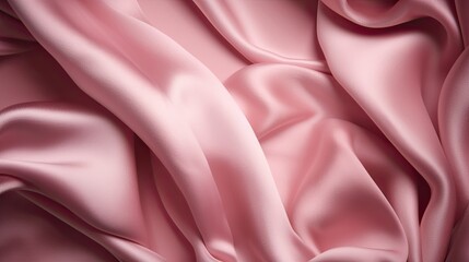 Obraz premium Pink silk satin background. Soft wavy folds on the fabric. Wedding, anniversary, valentine, love, tender, holiday, celebration, card. Generative AI.