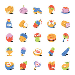 Bundle of Healthy Food and Desserts Flat Icons 

