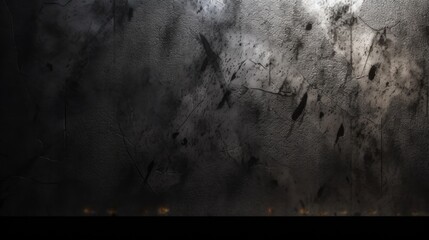 Black grunge background. Bright web banner. Reflection of light on a rough concrete wall. Generative AI.