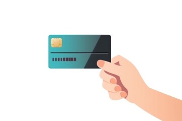 Illustration of woman hand holding credit card with number on white background