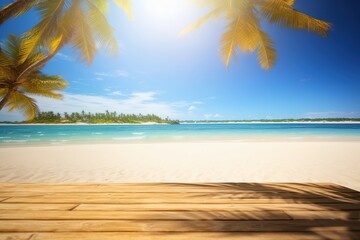 Fototapeta premium seascape with wooden background -Ai