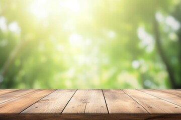 Naklejka na ściany i meble blurred summer background with empty wooden table -Ai