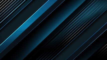 Obraz premium Black blue abstract modern background for design. Dark. Geometric shape. 3d effect. Diagonal lines, stripes. Triangles. Gradient. Light, glow. Metallic sheen. Minimal. Generative AI.