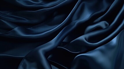 Obraz premium Navy blue elegant abstract background. Silk satin fabric with nice folds. Beautiful dark blue background with wavy lines. Copy space. Generative AI.
