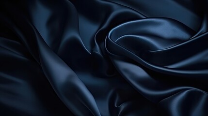 Navy blue elegant abstract background. Silk satin fabric with nice folds. Beautiful dark blue background with wavy lines. Copy space. Generative AI.