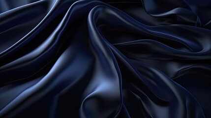 Obraz premium Navy blue elegant abstract background. Silk satin fabric with nice folds. Beautiful dark blue background with wavy lines. Copy space. Generative AI.
