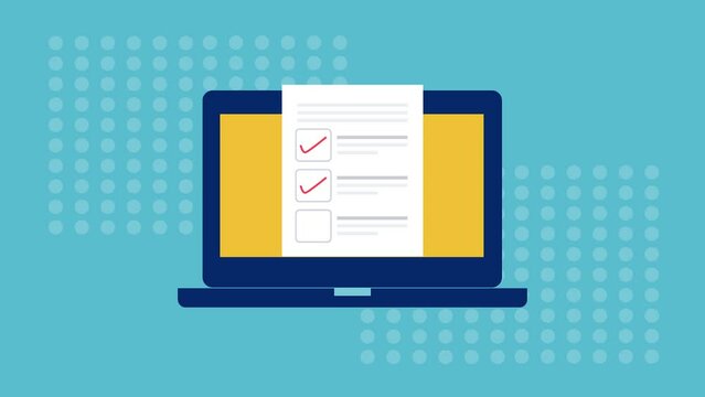 Online survey form on laptop screen. Customer sharing online feedback. Online checklist concept.