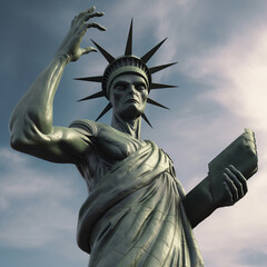 Fototapeta premium alien, monster, statue, liberty, statue of liberty, new york, freedom, usa, america, new, york, city, monument, landmark, manhattan, new york city, nyc, symbol, torch, generative ai