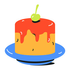 Birthday cake with cherry topping, flat icon 