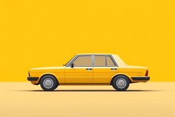 Yellow taxi car with dark shadow on bright smooth orange background
