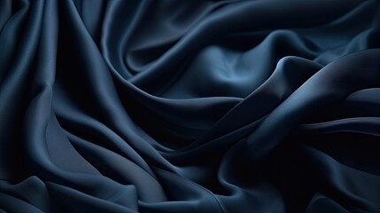 Obraz premium Beautiful dark blue fabric background. Wavy soft folds. Elegant navy blue background with copy space for design. Generative AI。