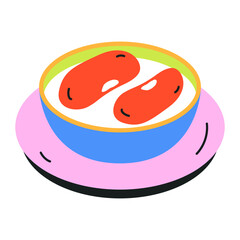 Red beans bowl, flat icon design 