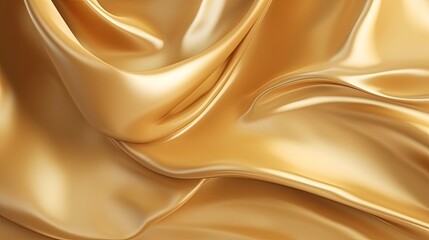 Fototapeta premium Abstract gold background. Beautiful silk satin cloth texture background. Soft wavy folds on shiny fabric. Luxurious golden material background with copy space for your design. Generative AI.