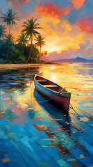 Fototapeta na wymiar A boat in sunset beach. AI generative