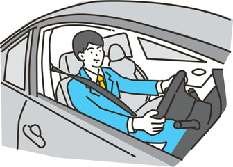 車を運転するスーツ姿のビジネスマン

