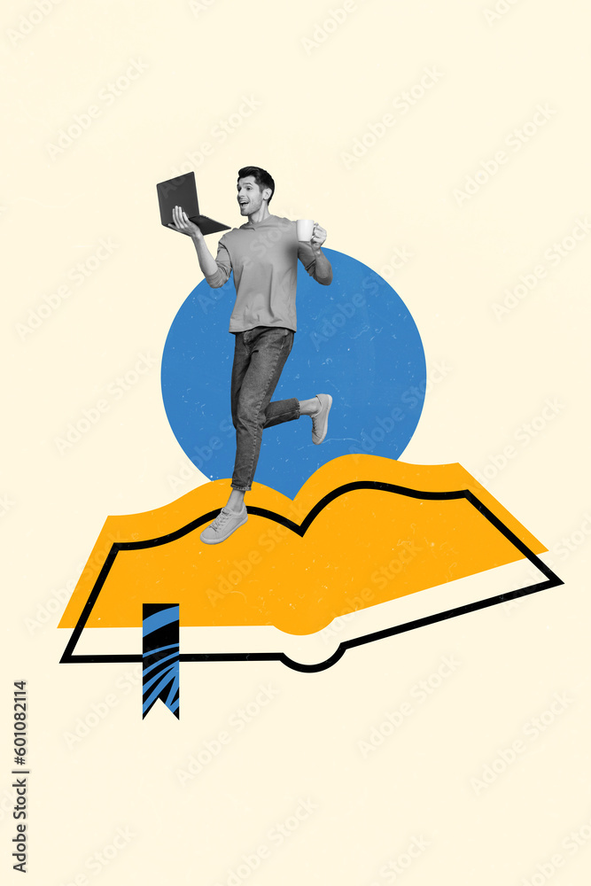 Aufkleber vertical composite collage picture of young diligent student man study university remote ebook with 