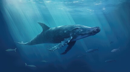 Fototapeta premium Generative AI illustration of family of blue whales