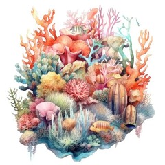 Fototapeta na wymiar watercolor A beautiful coral reef