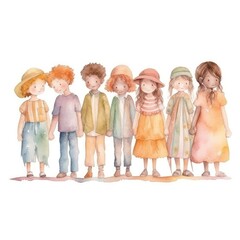 watercolor of a children of different races holding hands
