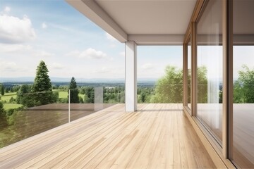Fototapeta premium room window design light wood construction white modern interior empty wall. Generative AI.