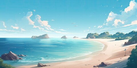 Blue sky and ocean, romantic illustration. Generative AI