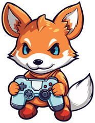 kawaii fox playing game sticker