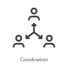 Outline style ui icons soft skill for business collection. Vector black linear illustration. Coordination. Team of employee with coordinate arrow symbol isolated. Design for corporate training