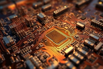 Macro photography of Electronic Circuit Board top view. AI generative