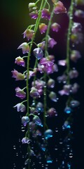 Purple flowers with raindrops on them.generative ai