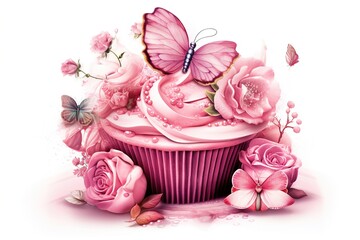 pink birthday isolated on white background. Generated by AI