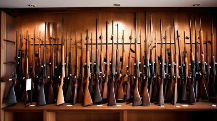 Collection of rifles and carbines on the wall - obrazy, fototapety, plakaty
