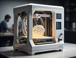 3D printer creating a complex object from scratch Ai Generated