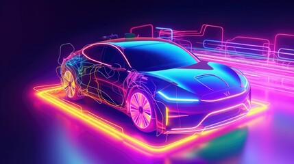 Obraz na płótnie Canvas Generative AI illustration of futuristic neon electric city
