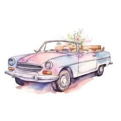 watercolor of a convertible car with the top down