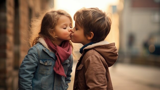 Boy kissing girl on cheek