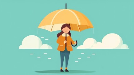 Flat vector illustration of a girl holding an umbrella