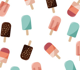 Pattern with ice cream and popsicles. Pastel colors, vector design for fabric, wrapping paper, kids print.