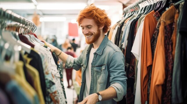 Young Man Shopping For Clothes