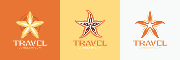Travel Company Logo Set. Starfish Premium Vector Design Illustration.